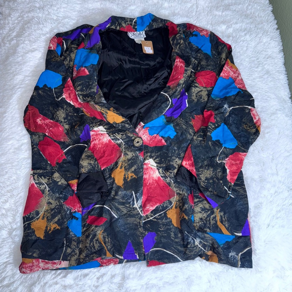 Box Office Vintage 80s Abstract Print Blazer Jacket Womens XL Multicolor Retro